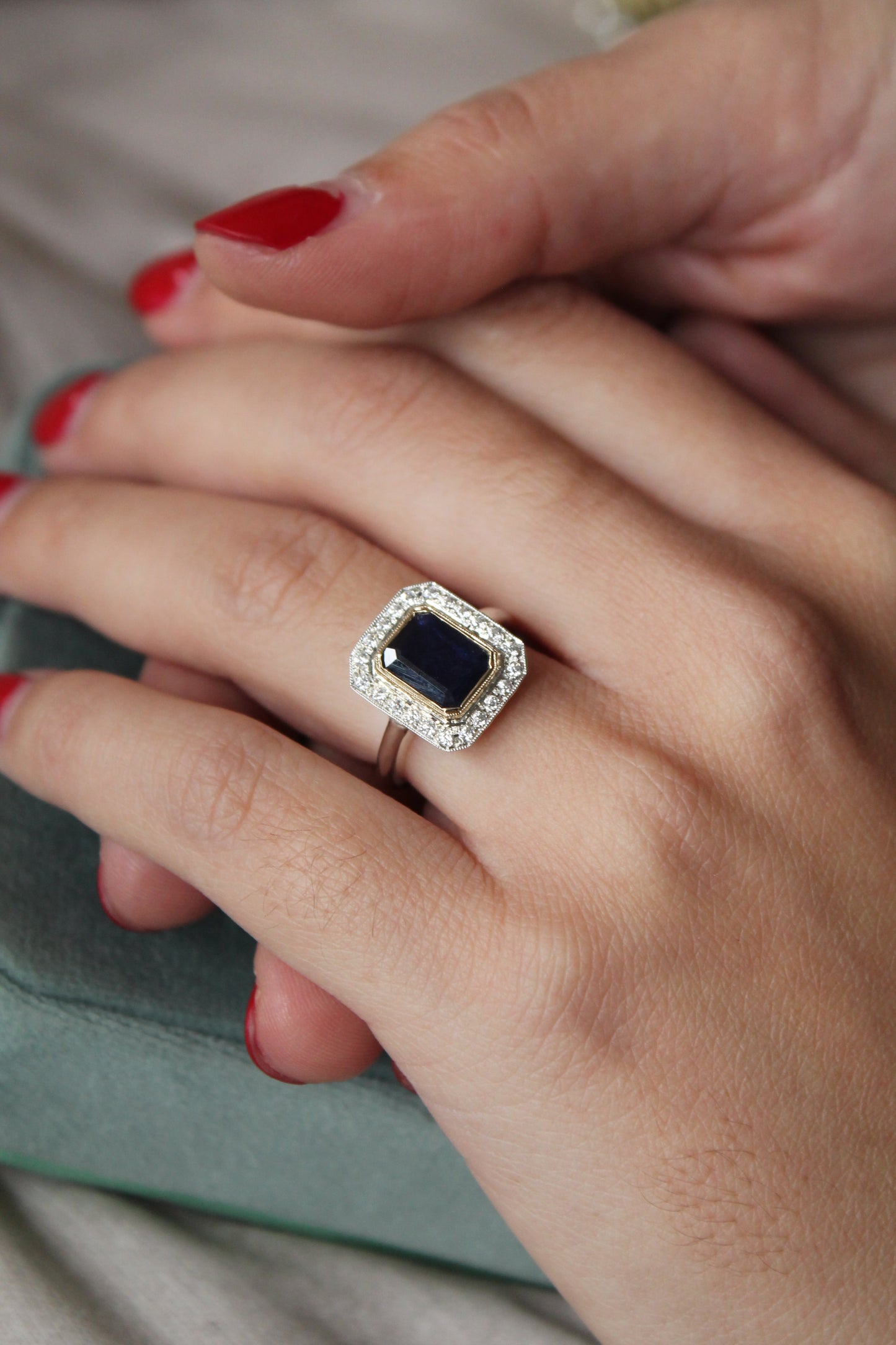 Anillo hecho a mano, plata 925, oro amarillo 18k, zafiro glassfield y zirconitas