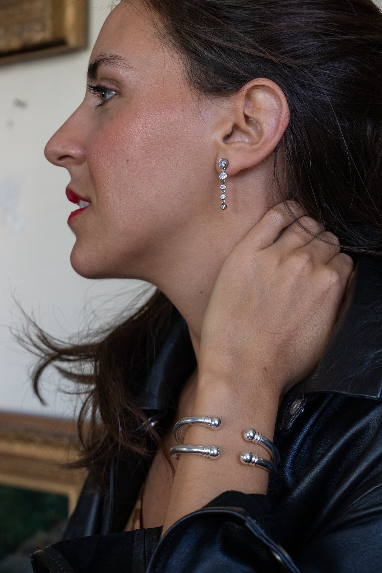 Aros colgantes en circulos, plata 925 y zirconitas.