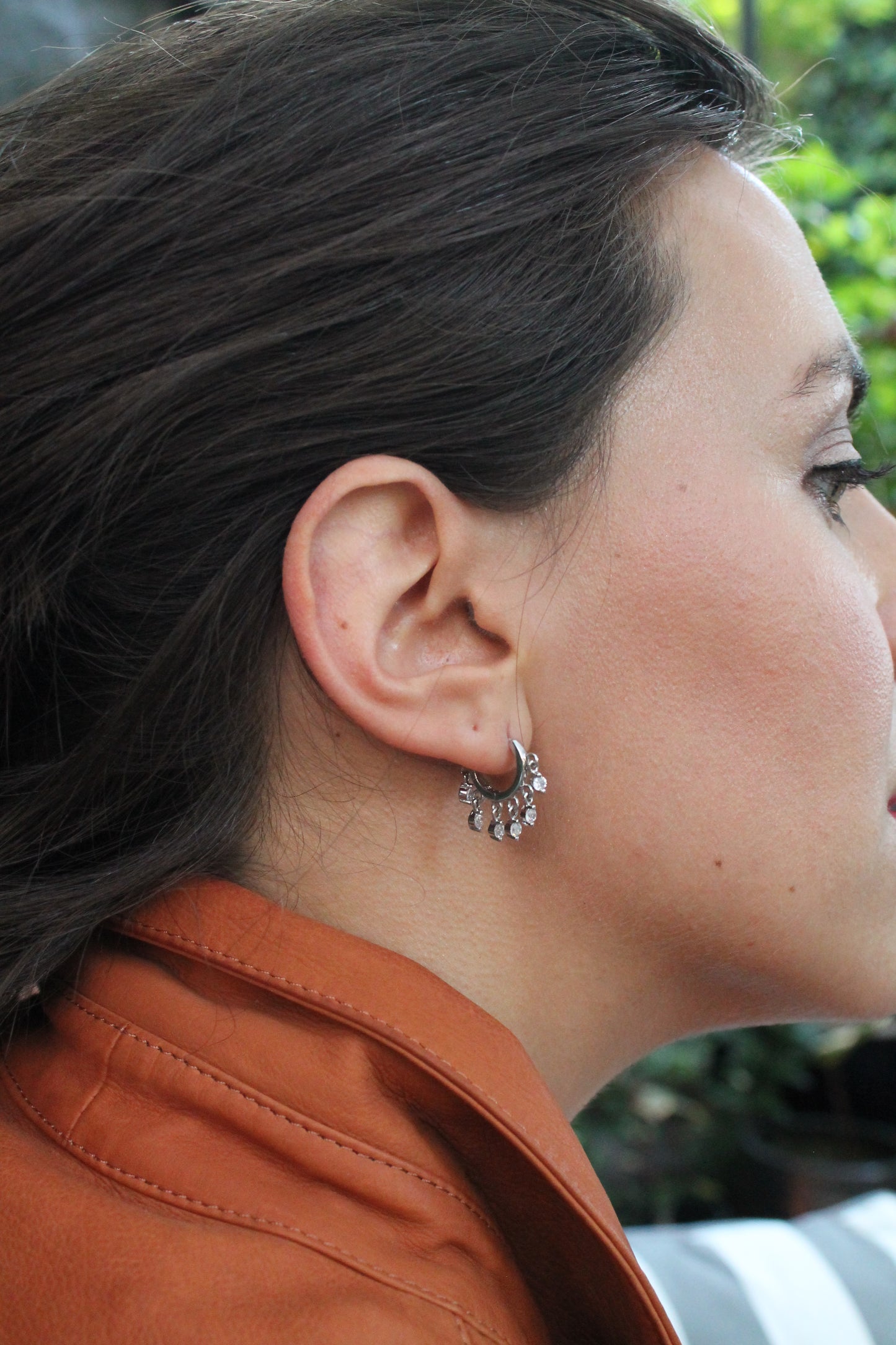 Aros argollas con borlas, plata 925 y zirconitas.