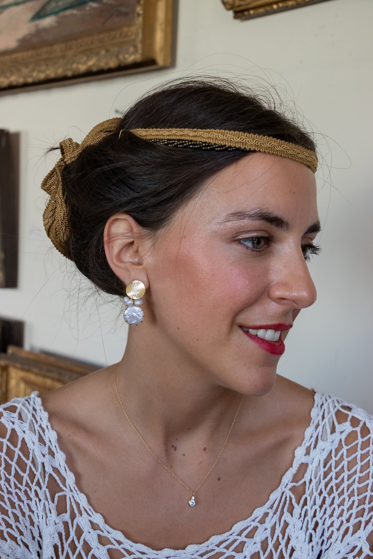 Aros con perlas de agua dulce, plata 925 y enchapado en oro.