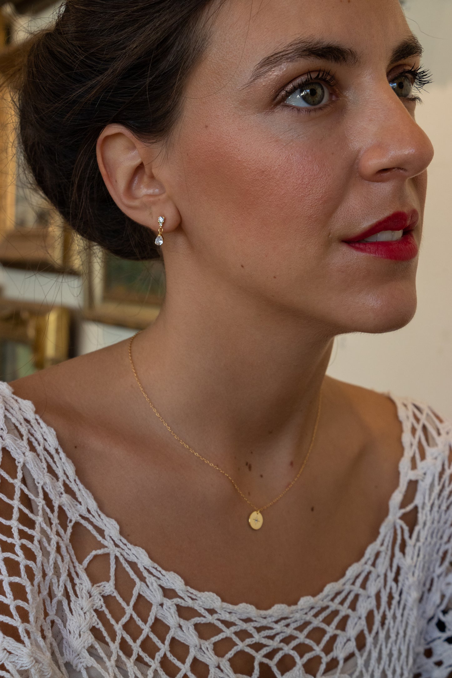 Collar estrella, plata 925 enchapado en oro y zirconita.