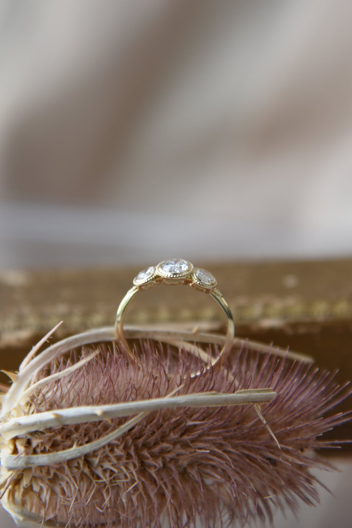 Anillo modelo tricillo oval, oro amarillo y diamantes