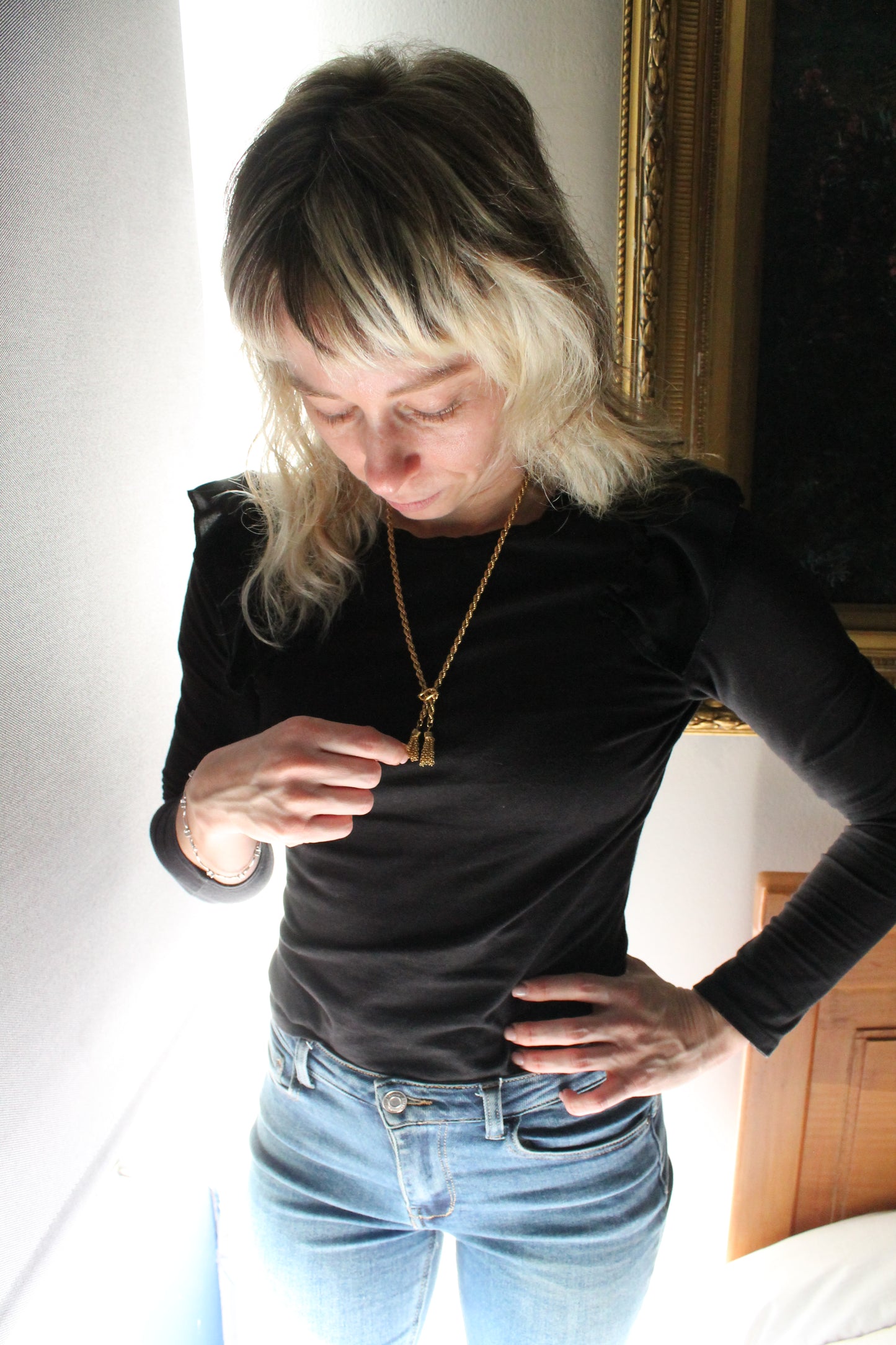 Collar Tourbillon Italiano con dos borlas colgantes, hecho a mano y oro amarillo