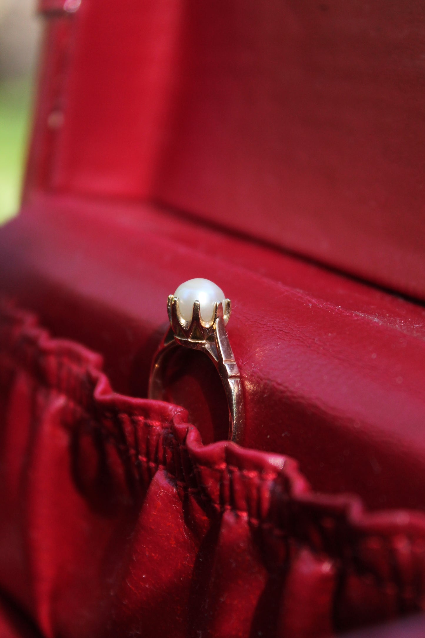 Anillo solitario europeo, oro amarillo y perla cultivada.
