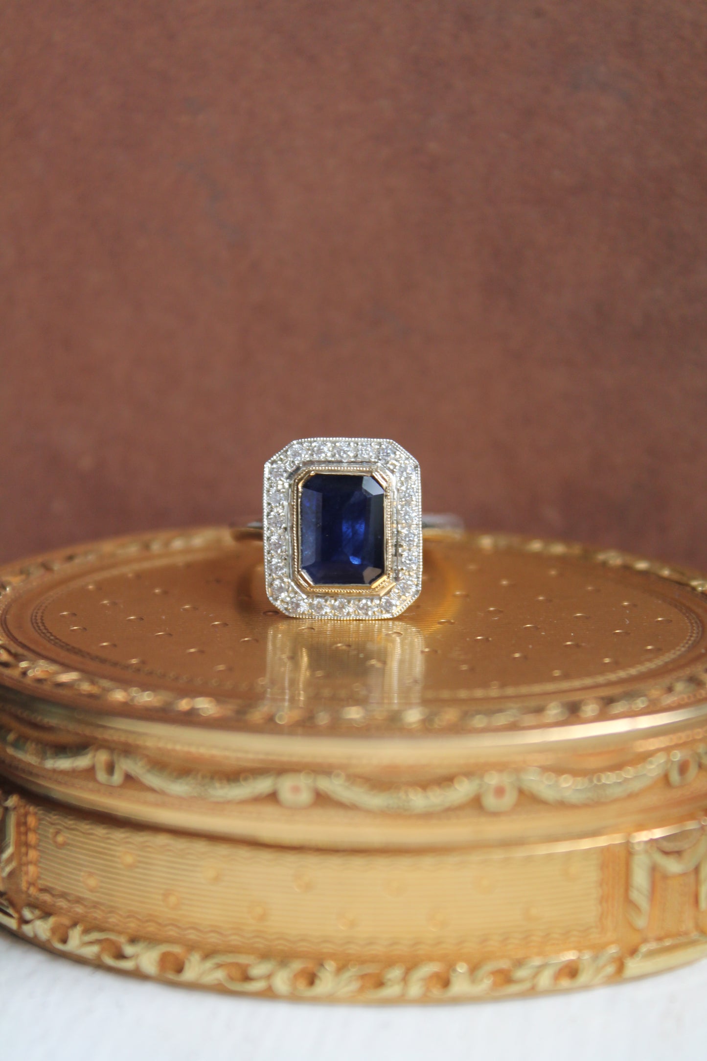 Anillo hecho a mano, plata 925, oro amarillo 18k, zafiro glassfield y zirconitas