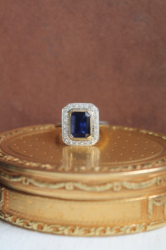 Anillo hecho a mano, plata 925, oro amarillo 18k, zafiro glassfield y zirconitas