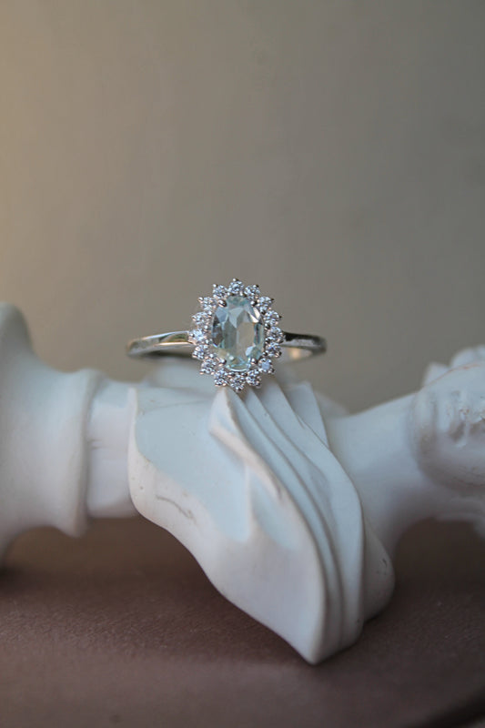 Anillo plata 925, aguamarina y zirconitas