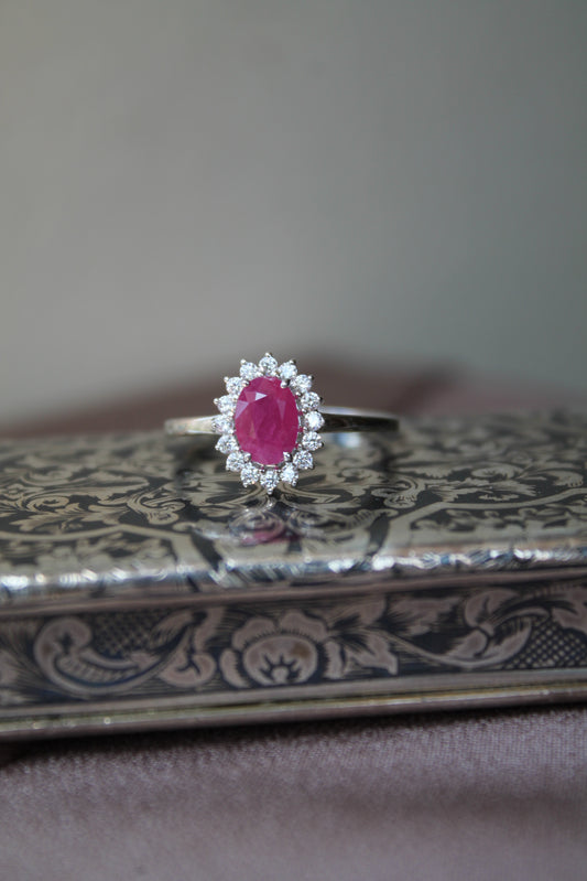 Anillo plata 925, rubí y zirconitas