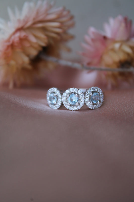 Anillo plata 925, aguamarina y zirconitas