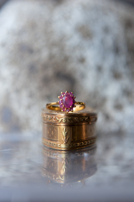 Anillo plata 925 enchapado en oro y rubíes