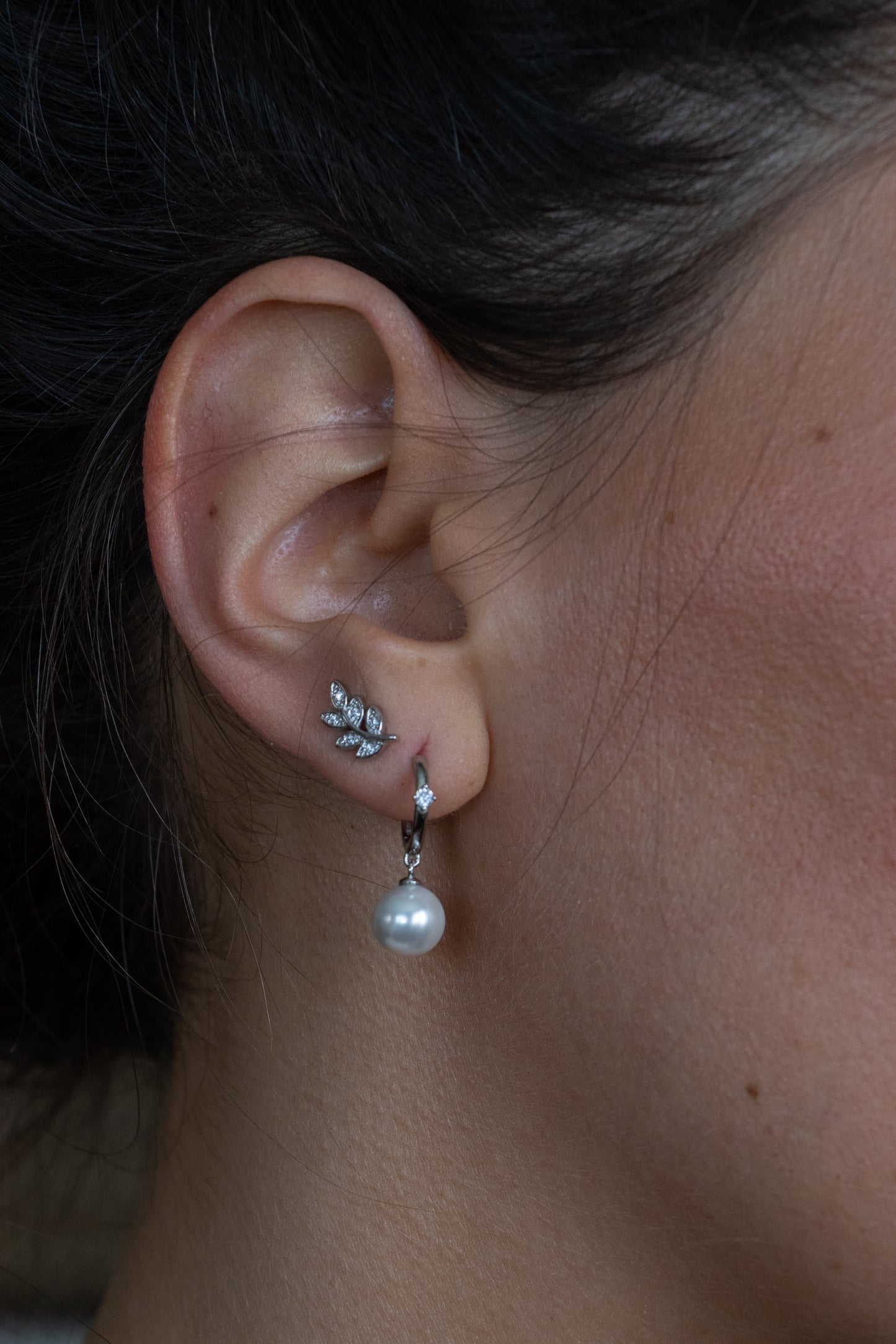 Aros argollas colgante, plata 925 con perlas de agua dulce.