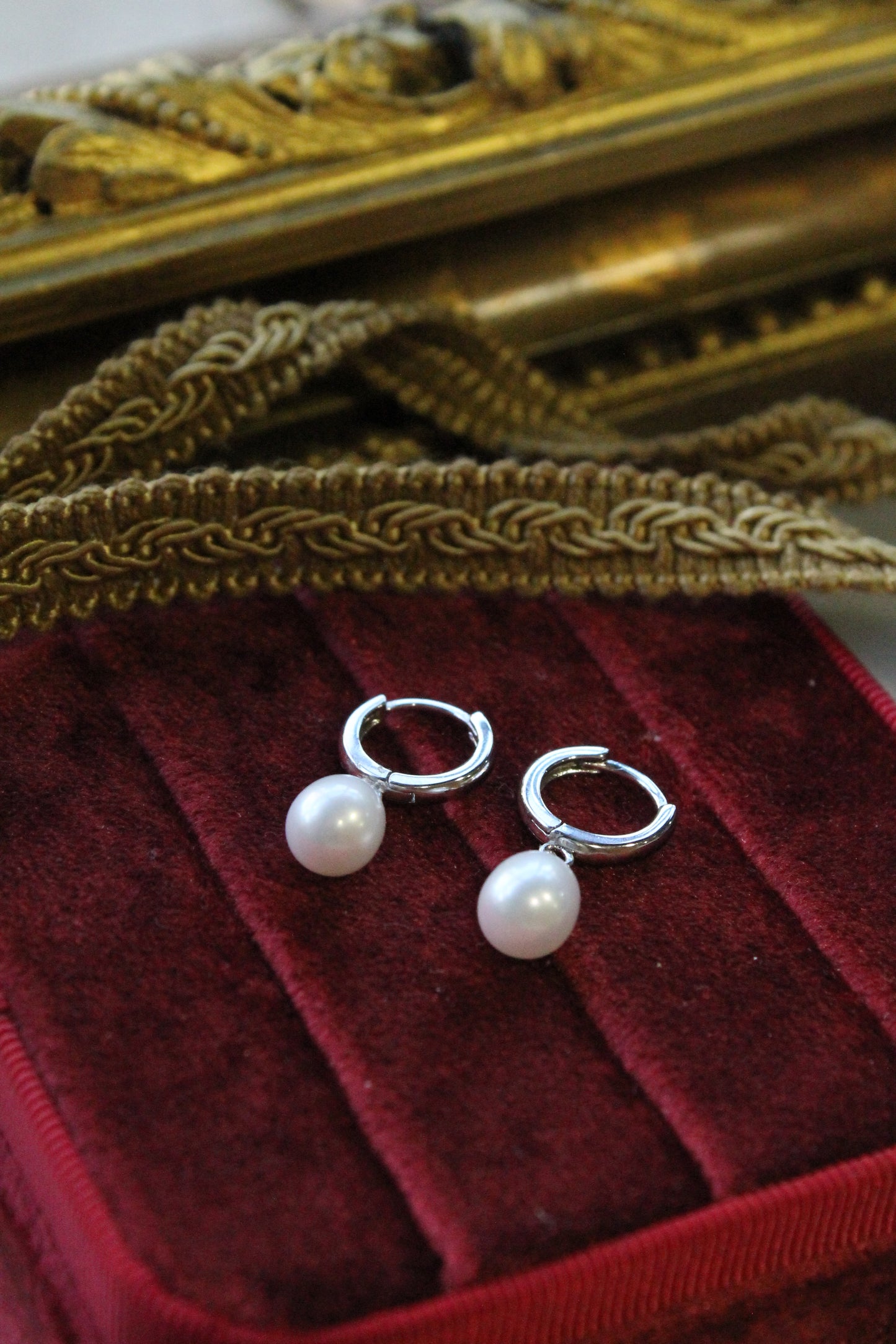 Aros argollas colgante, plata 925 con perlas de agua dulce.