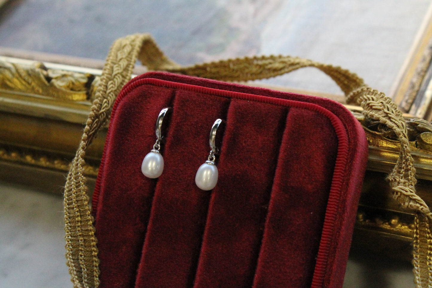 Aros argollas colgante, plata 925 con perlas de agua dulce.