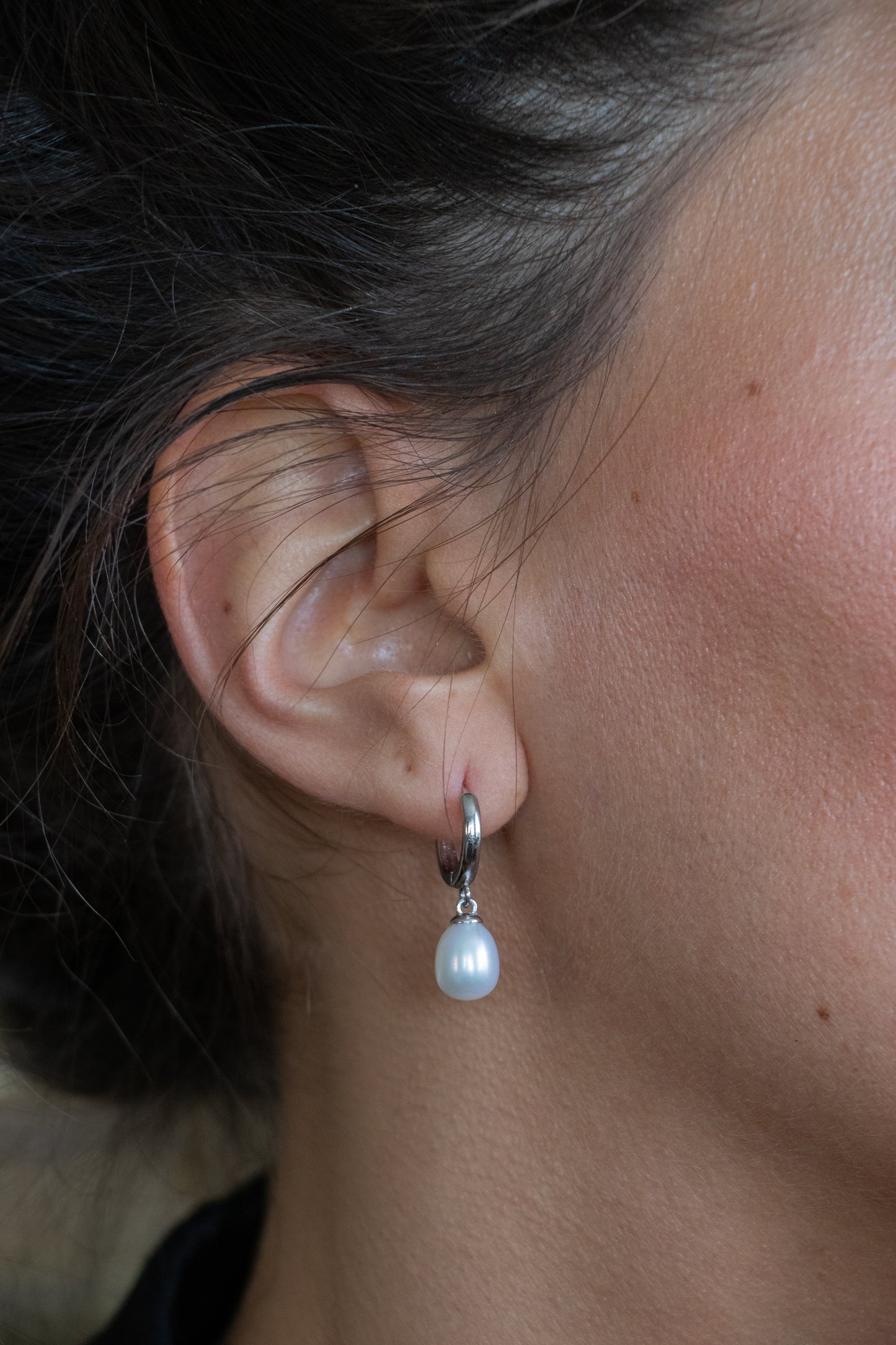 Aros argollas colgante, plata 925 con perlas de agua dulce.
