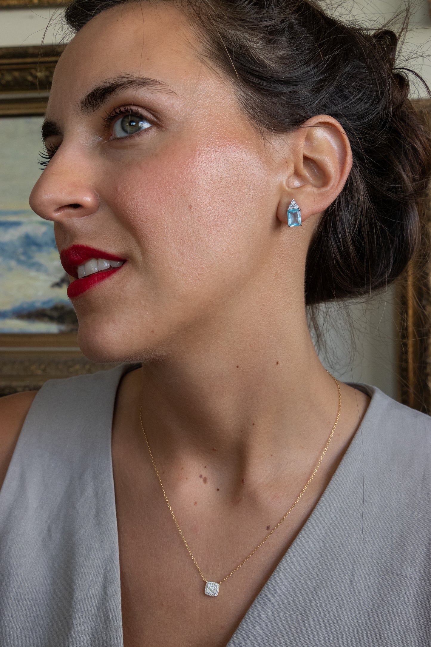 Aros rectangulares, plata 925 y zirconitas.