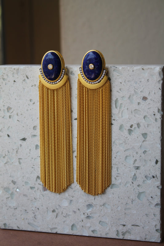 Aros metal plata 925, lapizlázuli enchape de oro y zirconitas