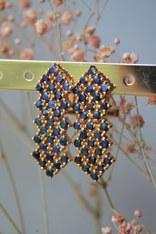 Aros metal plata 925, enchape de oro y zafiros