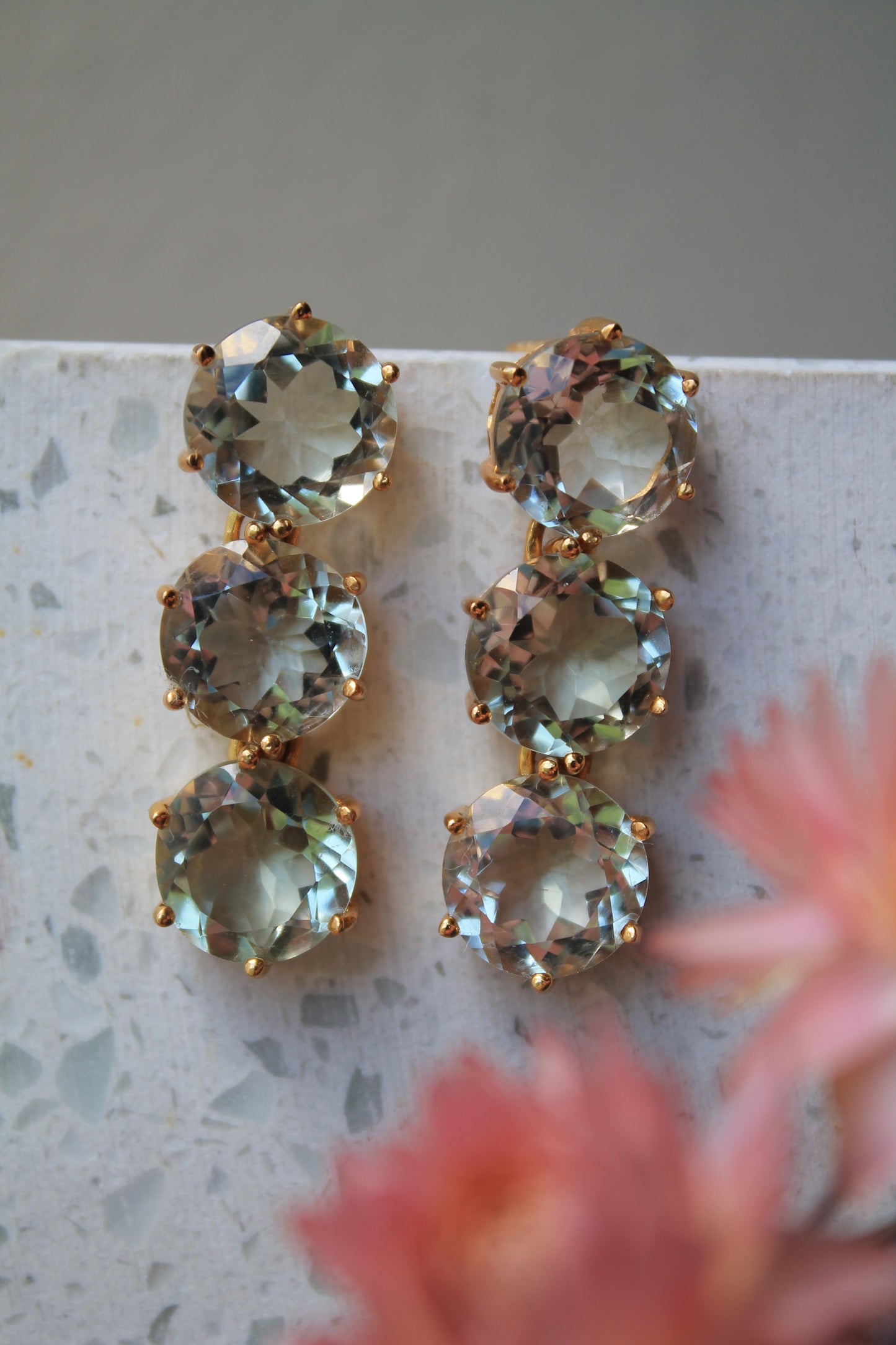 Aros metal plata 925, enchape de oro y cuarzos