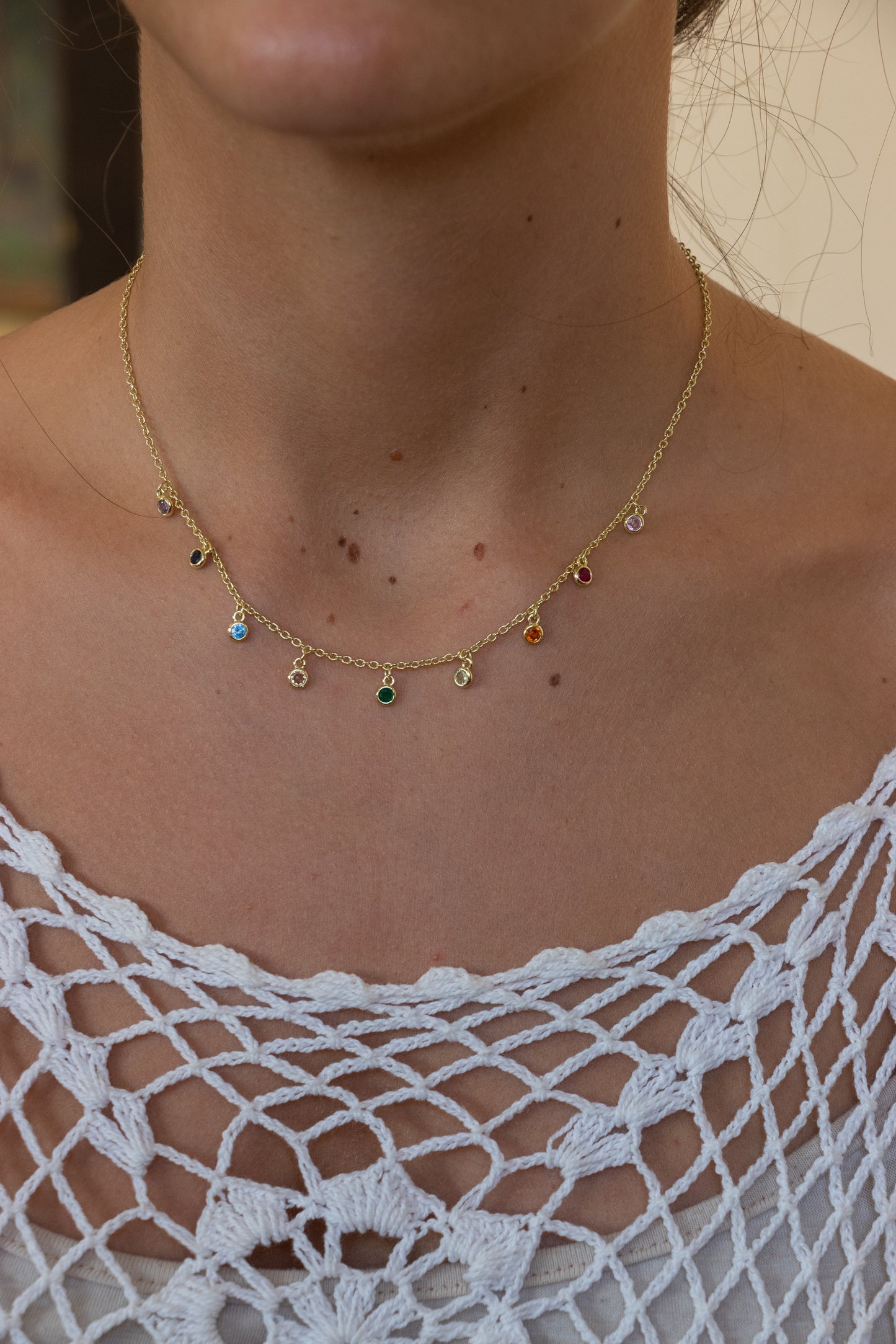 Collar colores, plata 925, enchapado en oro amarillo de 18k y zirconitas de colores.