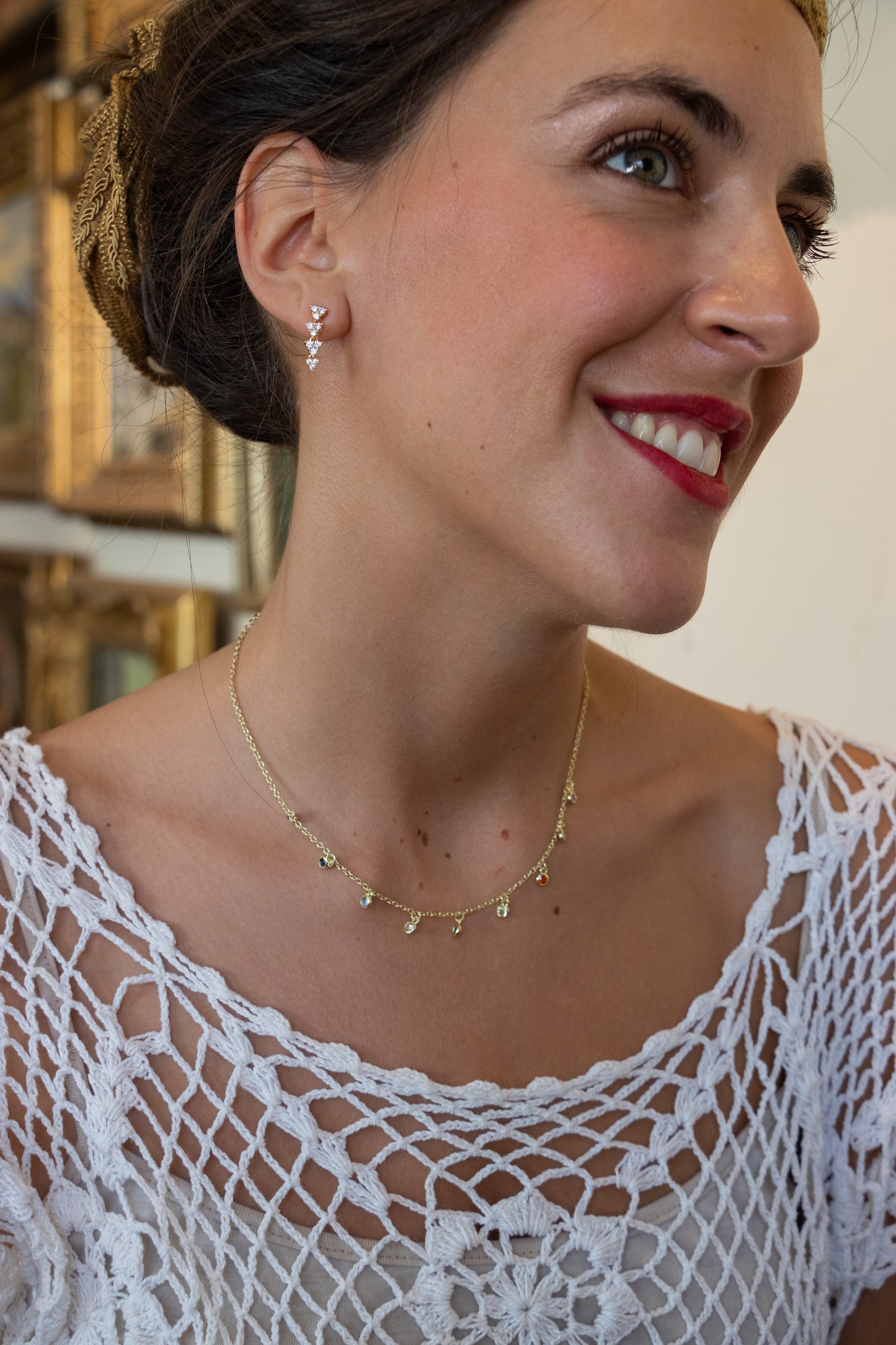 Collar colores, plata 925, enchapado en oro amarillo de 18k y zirconitas de colores.