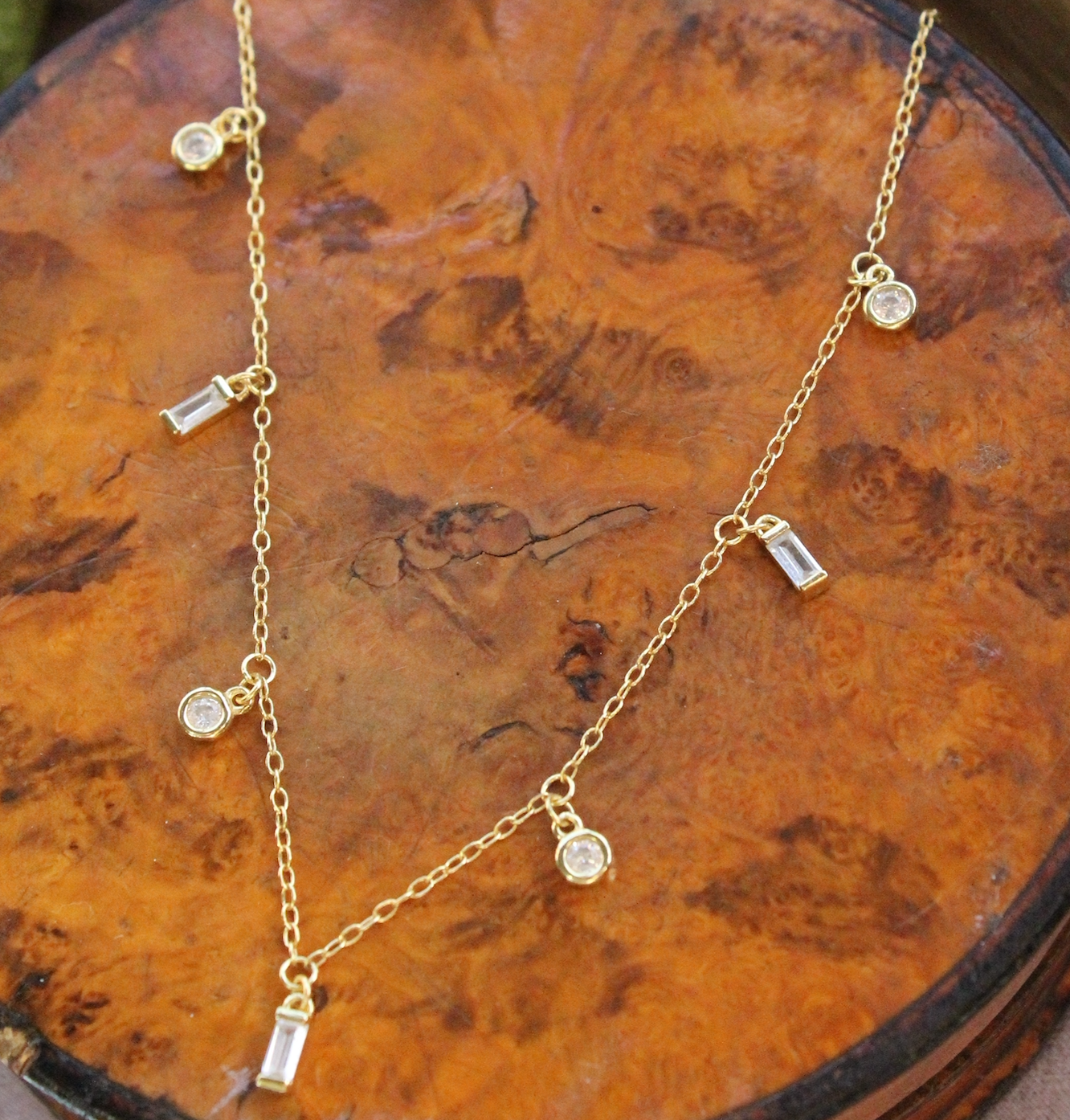 Collar borlas, plata 925, enchapado en oro amarillo de 18k y zirconitas.