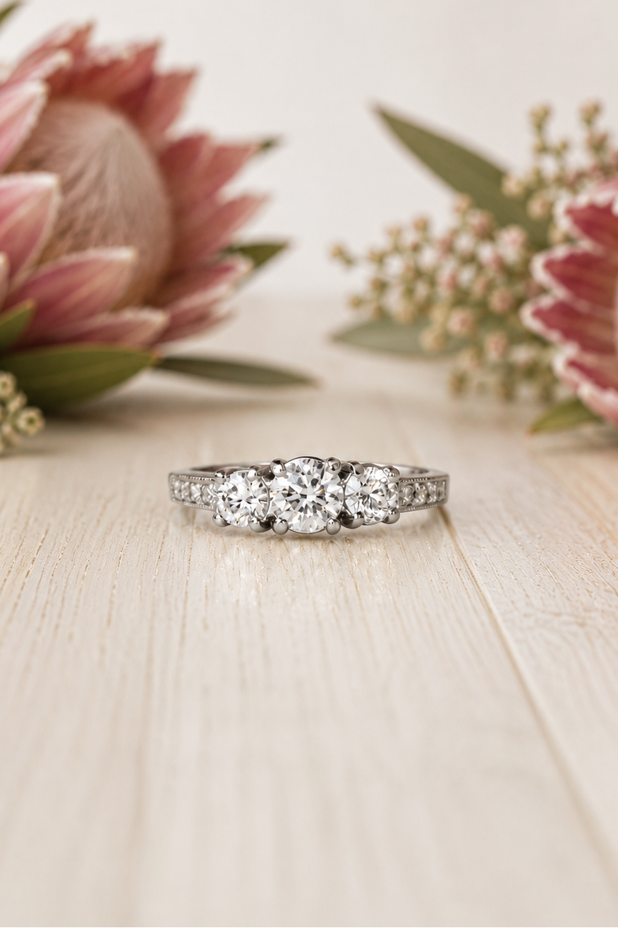 Anillo modelo tricillo a pedido, hecho a mano de platino y brillantes