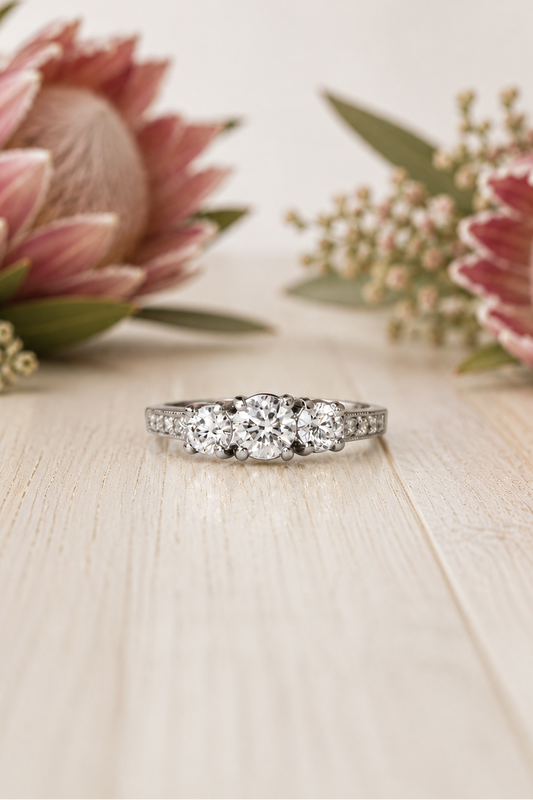 Anillo modelo tricillo a pedido, hecho a mano de platino y brillantes