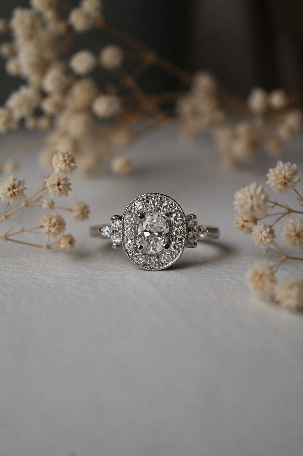 Anillo hecho a mano, platino y diamantes