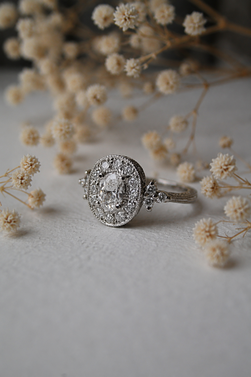 Anillo hecho a mano, platino y diamantes