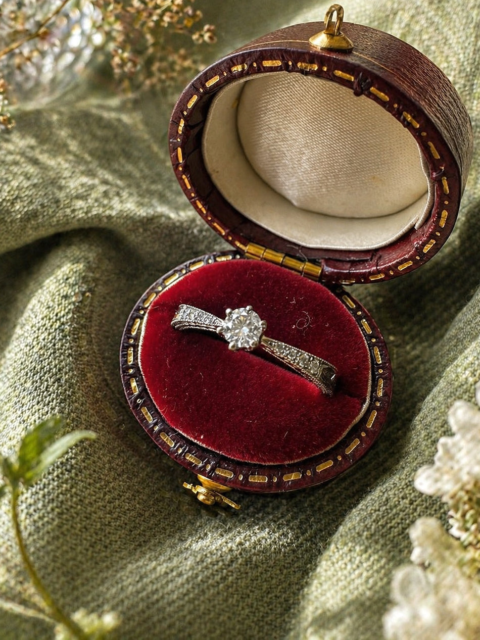 Anillo solitario hecho a mano a pedido en platino y brillantes