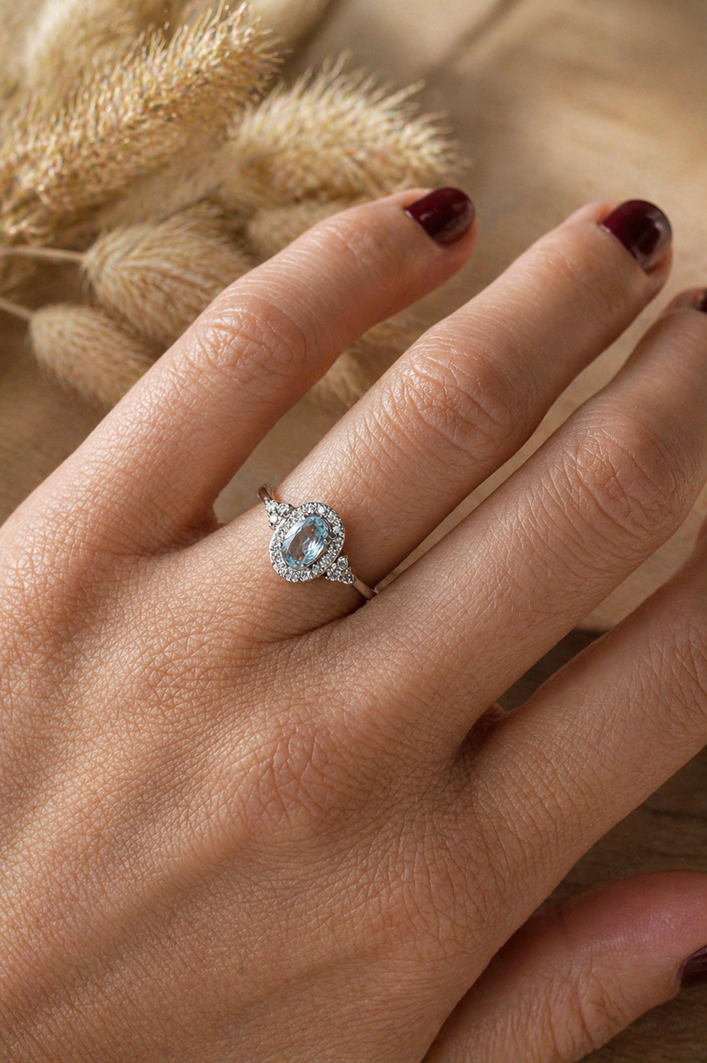 Anillo hecho a mano, Platino, Aguamarina y Brillantes