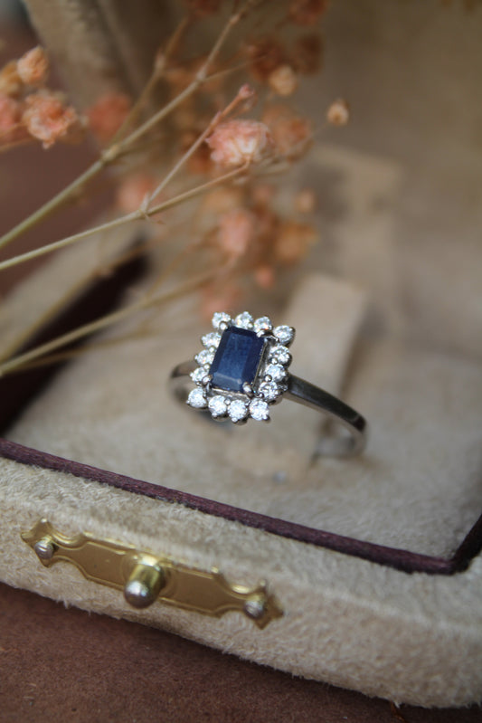 Anillo plata 925 zafiro y zirconitas