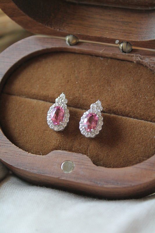 Aros plata 925, turmalina rosa y zirconitas