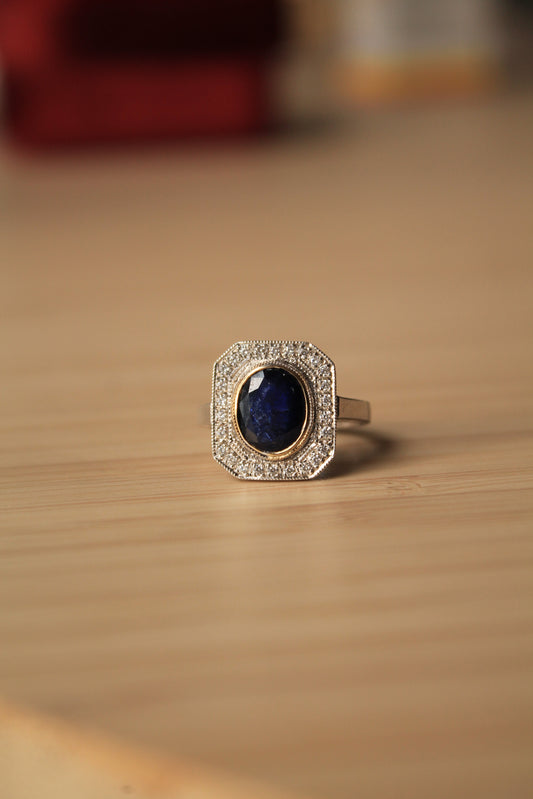 Anillo plata 925 y oro, zafiro y zirconitas