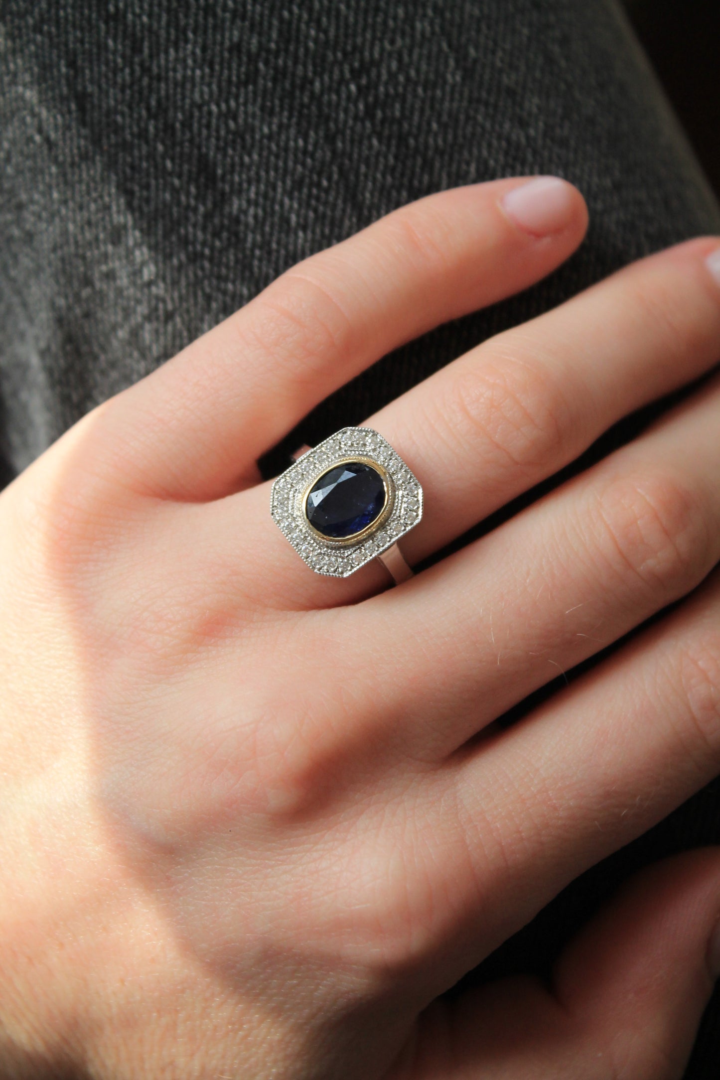 Anillo plata 925 y oro, zafiro y zirconitas