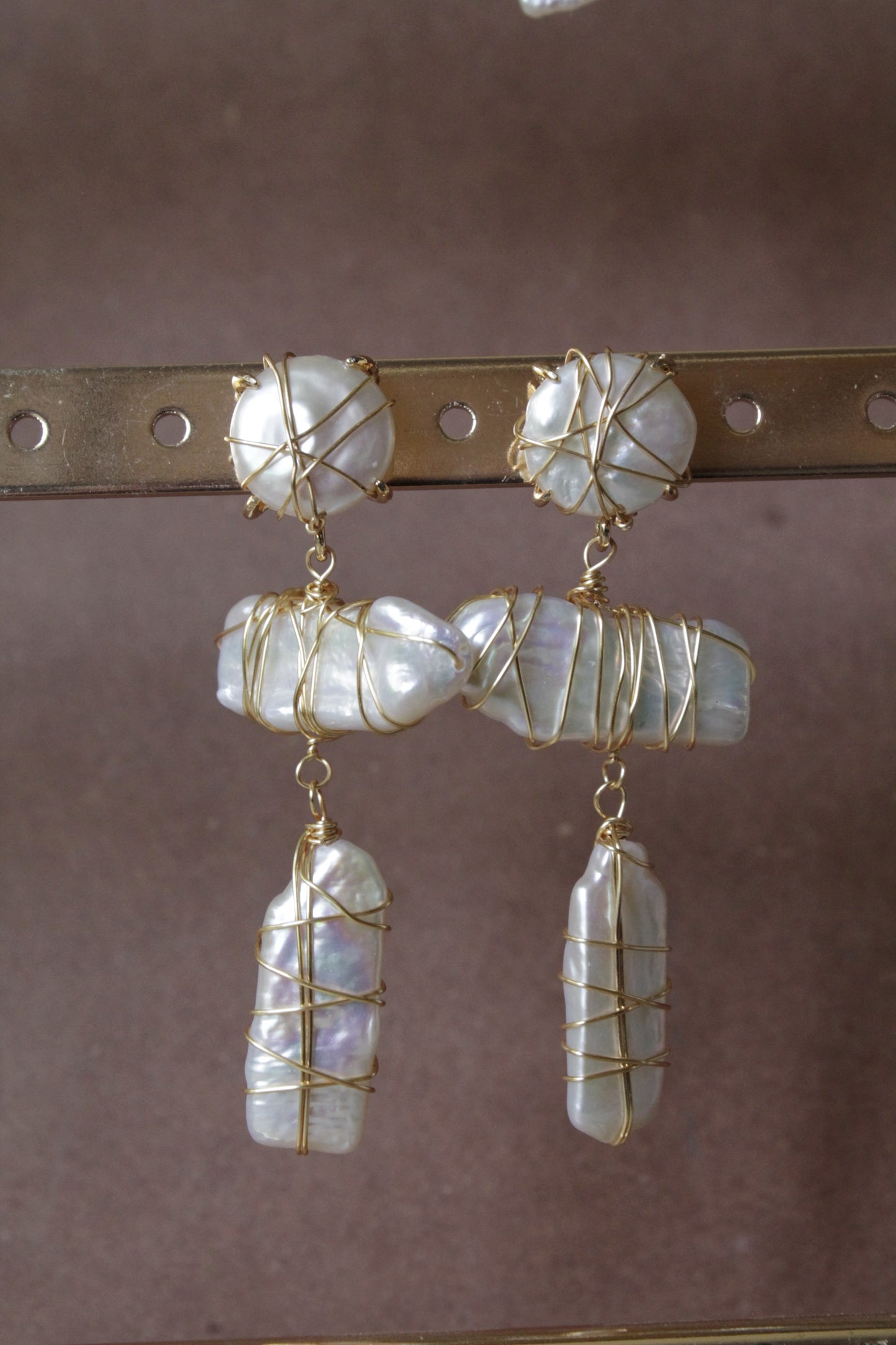 Aros plata 925 enchapados en oro y perlas