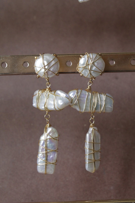 Aros plata 925 enchapados en oro y perlas